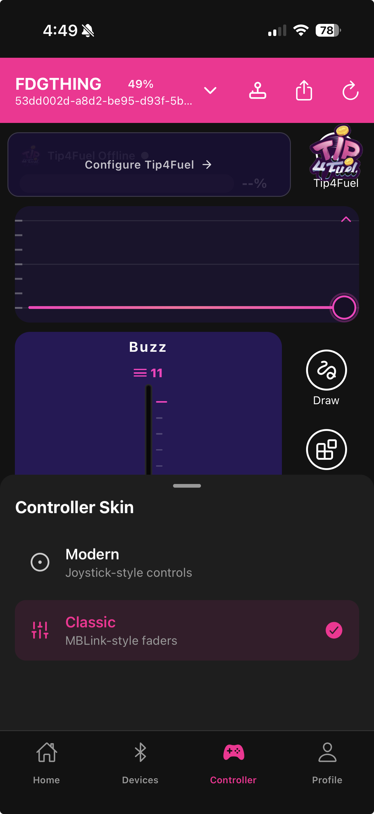 Skin picker bottom sheet open
