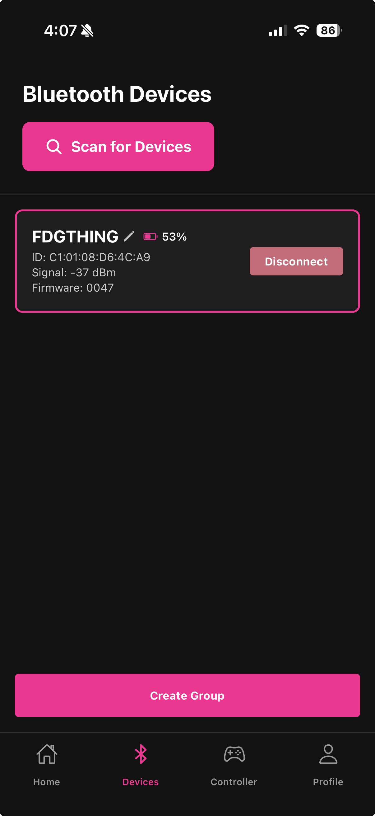 Device shown as connected in the list