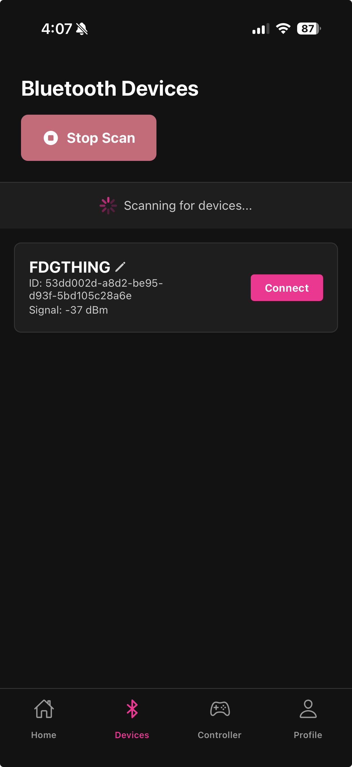 Devices tab scanning screen
