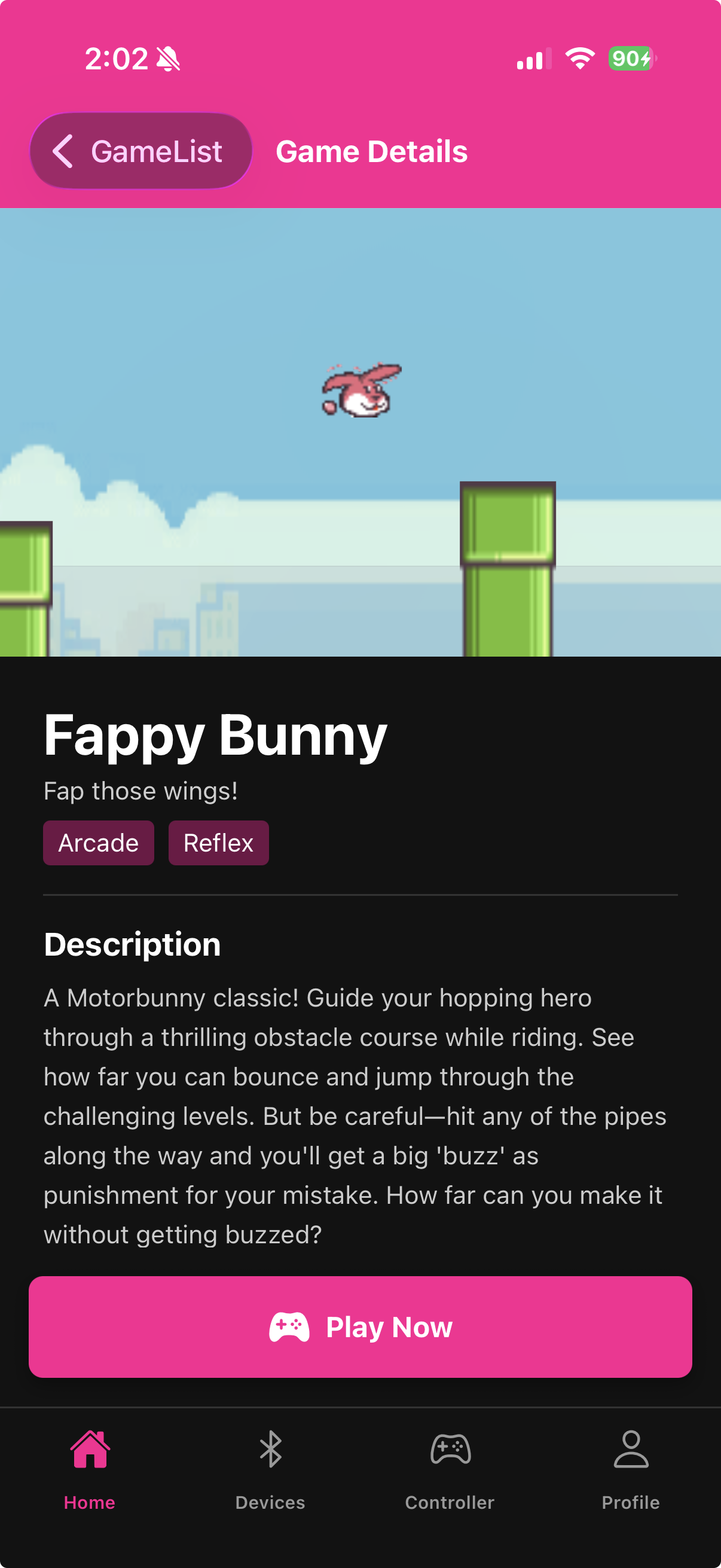 Game detail page with Play button