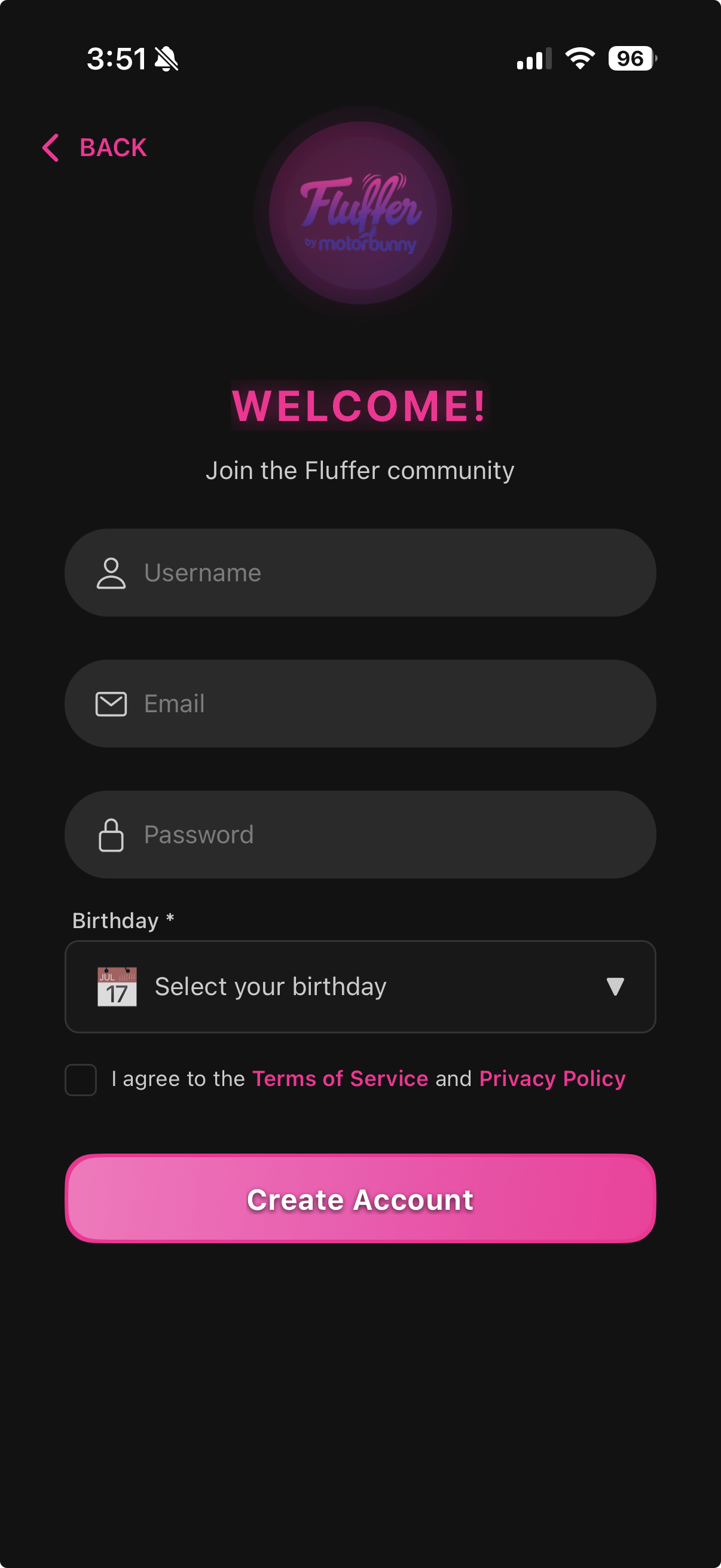 Sign-up screen